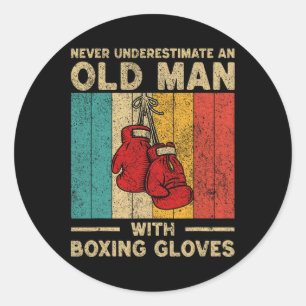 Pegatina Redonda Nunca Subestimes A Un Viejo Hombre Vintage Boxeand