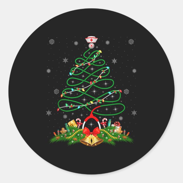 Pegatina Redonda Nurse Christmas Scrub Tops Nursing Stethoscope Xma (Anverso)