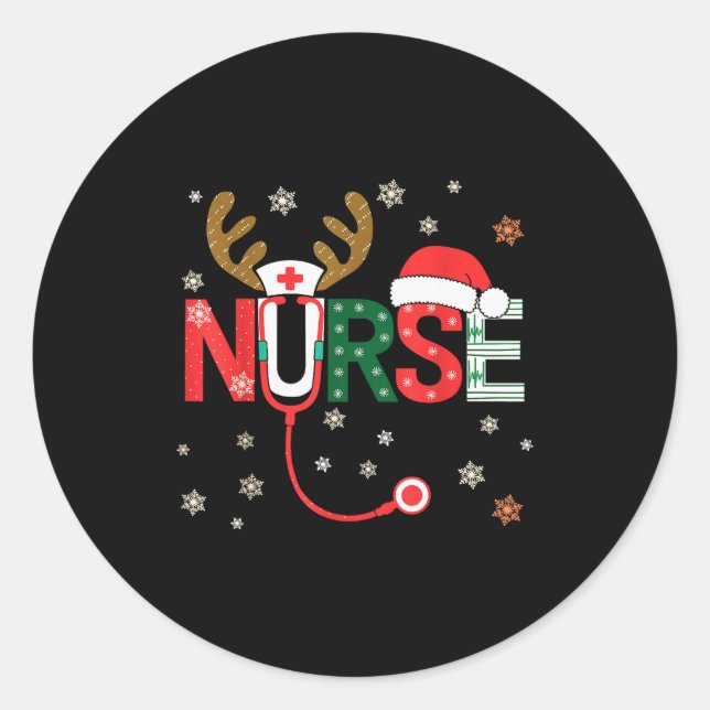Pegatina Redonda Nurse Christmas Stethoscope Nurses Xmas  (Anverso)