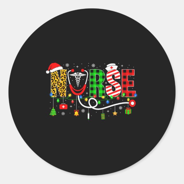 Pegatina Redonda Nurse Christmas Stethoscope Nurses Xmas Pajamas Gi (Anverso)