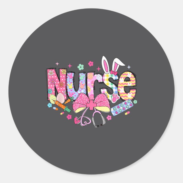 Pegatina Redonda Nurse Easter Day Cute Coquette Stethoscope Nursing (Anverso)