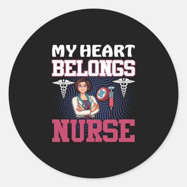 Pegatina Redonda Nurse Gift | My Heart Belongs Nurse (Anverso)
