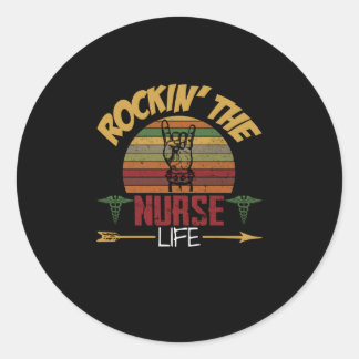 Pegatina Redonda Nurse Gift | Vintage Rockin' La vida de la enferme