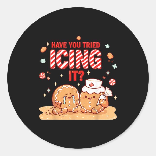 Pegatina Redonda Nurse Gingerbread Man Costume, Xmas Have You Tried (Anverso)