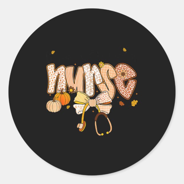 Pegatina Redonda Nurse Labor And Delivery Coquette Fall Pumpkin Tha (Anverso)