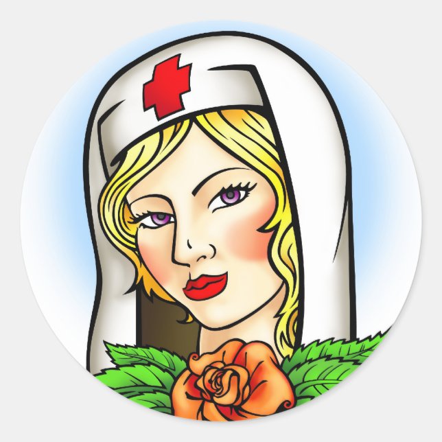 Pegatina Redonda Nurse Tattoo (Anverso)