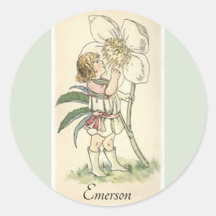 Pegatina Redonda Nursera de acuarela Flor vintage Arte infantil