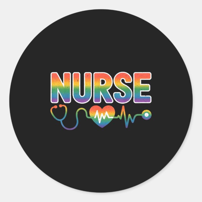 Pegatina Redonda Nurse's Life Lgbt Heart Stethoscope Nurse Week  (Anverso)