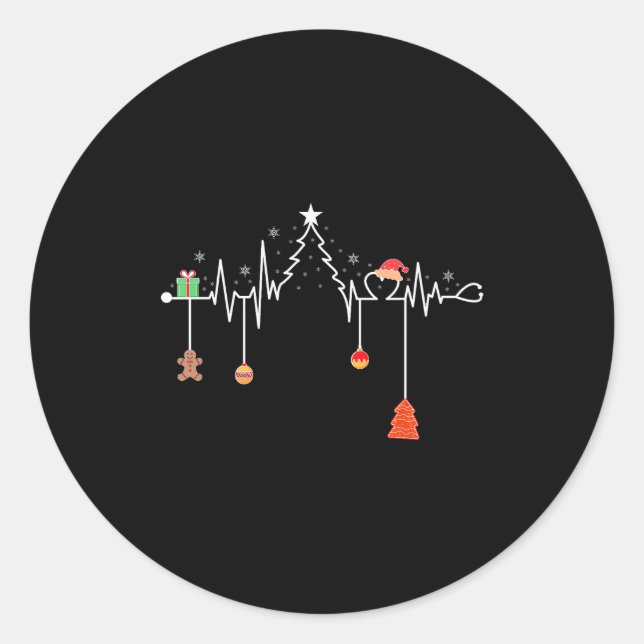 Pegatina Redonda Nursing Christmas Shirt Christmas Tree Heartbeat F (Anverso)