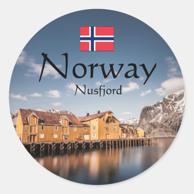 Pegatina Redonda Nusfjord Lofoten (Anverso)