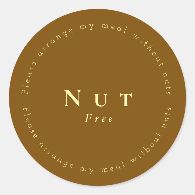 Pegatina Redonda Nut-Free Request Sticker, Brown - Light yellow (Anverso)
