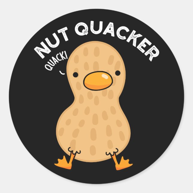 Pegatina Redonda Nut Quacker Funny Peanut Puns Dark BG (Anverso)