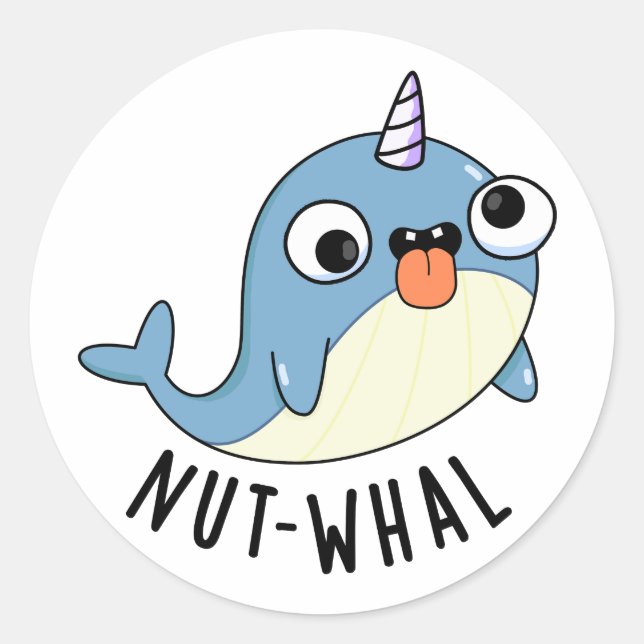 Pegatina Redonda Nut-whal Funny Narwhal Pun (Anverso)