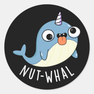 Pegatina Redonda Nut-whal Funny Narwhal Pun Dark BG