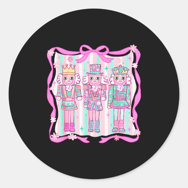 Pegatina Redonda Nutcracker Coquette Nk Bow Xmas Holiday Merry Chri (Anverso)