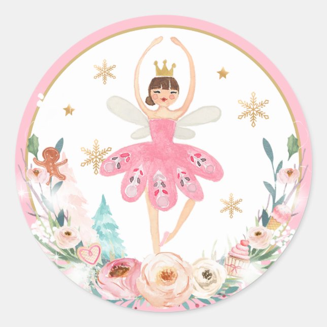 Pegatina Redonda Nutcracker Cumpleaños Sugar Plum Tierra De Hadas D (Anverso)