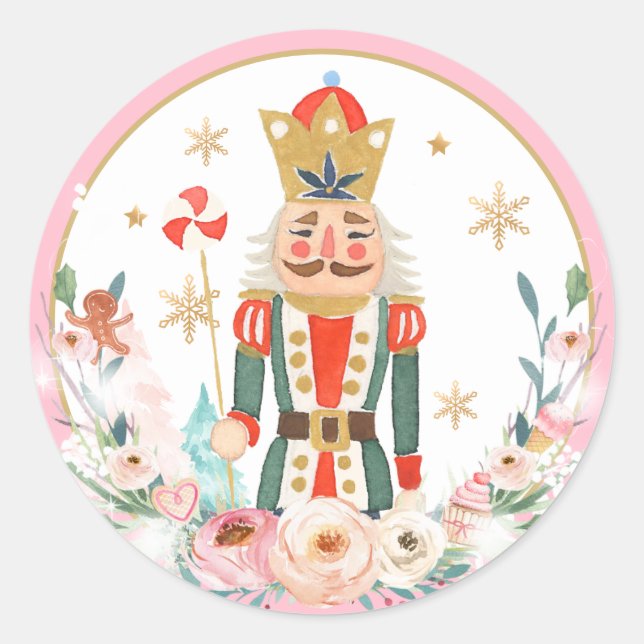 Pegatina Redonda Nutcracker Cumpleaños Sugar Plum Tierra De Hadas D (Anverso)