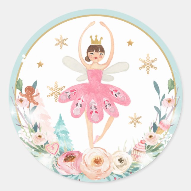 Pegatina Redonda Nutcracker Cumpleaños Sugar Plum Tierra De Hadas D (Anverso)