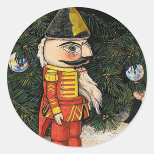 Pegatina Redonda Nutcracker de época bajo árbol de Navidad