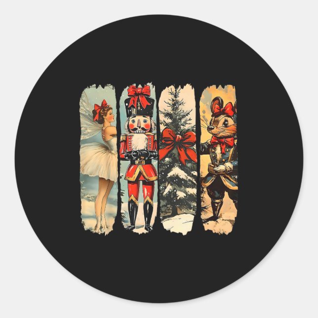Pegatina Redonda Nutcracker Merry Christmas Xmas Tree Family Pajama (Anverso)