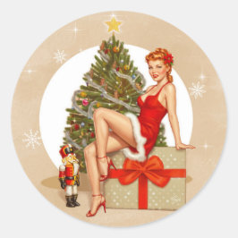 Pegatina Redonda Nutcracker Sweet Retro Pinup Christmas Sticker