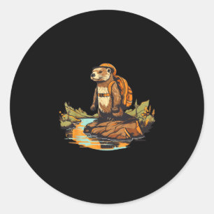 Pegatina Redonda Nutria de río de senderismo mochila animal al aire