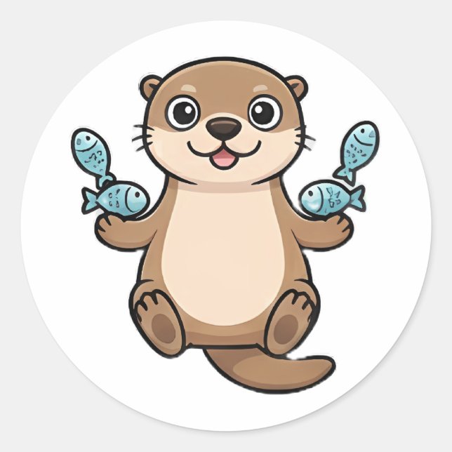 Pegatina Redonda Nutria Feliz (Anverso)