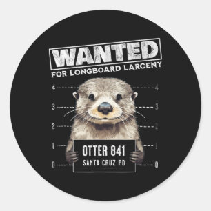 Pegatina Redonda Nutria Surfista 841 Buscada Por Robo De Long Board