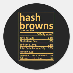 Pegatina Redonda Nutrición de Hash Browns Datos sobre la comida de