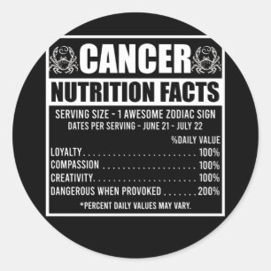 Pegatina Redonda Nutrición del cáncer Hechos Astrología Zodiac Horo