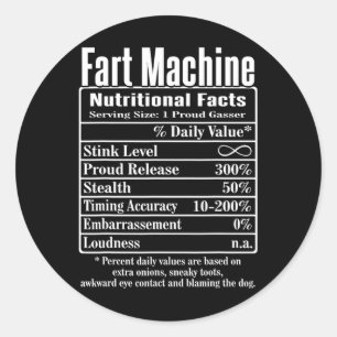 Pegatina Redonda Nutrion Facts Fart Machine Dad Chistes Graciosos F