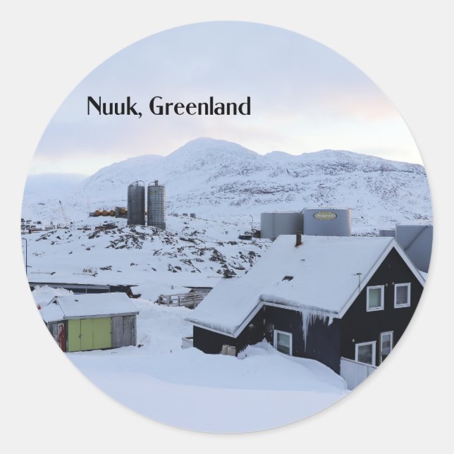 Pegatina Redonda Nuuk, Greenland landscape photograph (Anverso)