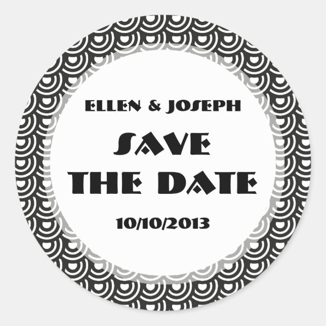 Pegatina Redonda NY Art Deco Metropolitano Moderno Negro y Blanco (Anverso)