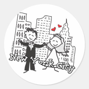 Pegatina Redonda NY Boda