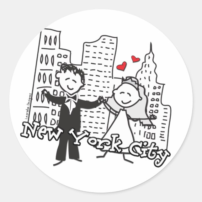 Pegatina Redonda NY Boda (Anverso)