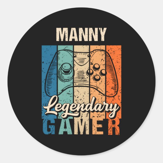 Pegatina Redonda Ny Name Personalized Legendary Gamer (Anverso)