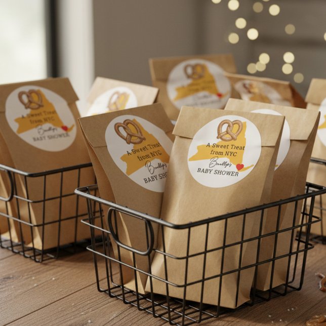 Pegatina Redonda NYC Locally Grown Pretzel Favor Baby Shower (Favor stickers from the NYC Locally Grown Baby Shower collection by Darling & May)