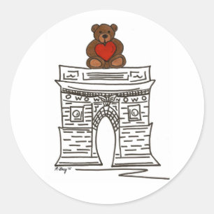 Pegatina Redonda NYC Valentine Washington Square Arch Teddy Bear