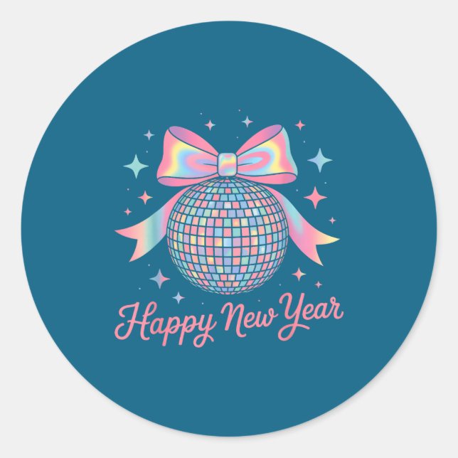 Pegatina Redonda Nye Disco Ball Luxury Golden Happy New Year  (Anverso)