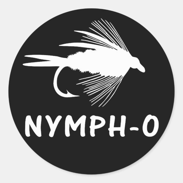 Pegatina Redonda Nymph-O lance de pesca con mosca (Anverso)