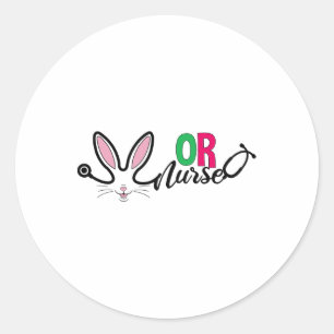 Pegatina Redonda O Enfermero Bunny Easter Stethoscope Sala De Opera