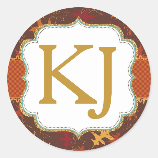 Pegatina Redonda Oak Otoño, Purpurina de oro, deja Baby Shower (Anverso)