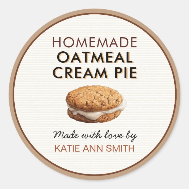 Pegatina Redonda Oatmeal Cream Pie Label | Homemade Bakery Sticker (Anverso)