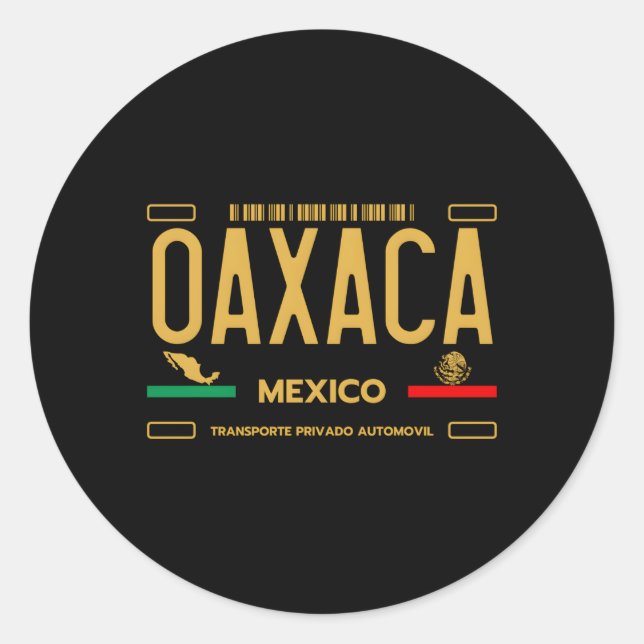 Pegatina Redonda Oaxaca México Licencia Placa Estética Oaxaca (Anverso)