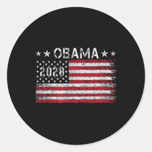 Pegatina Redonda Obama 2028 Retro Vieja Bandera Estadounidense Patr