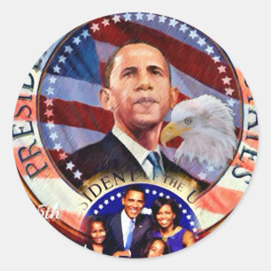 Pegatina Redonda Obama, 45° Presidente de los Estados Unidos_