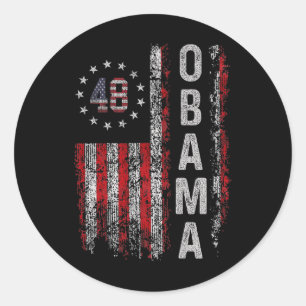 Pegatina Redonda Obama 48 Presidente Bandera Estadounidense Obama A