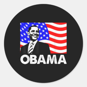 Pegatina Redonda Obama Bandera Estadounidense Regalo Presidente