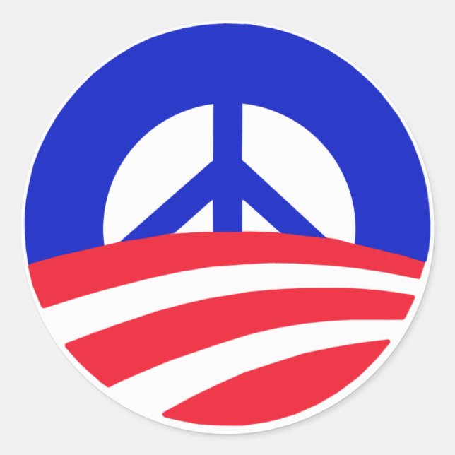 Pegatina Redonda Obama con signo de paz (Anverso)