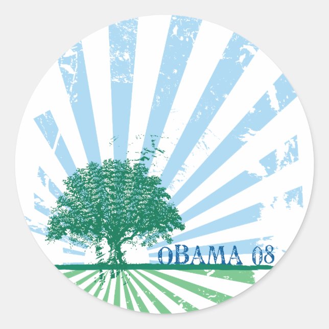 Pegatina Redonda Obama Green (Anverso)